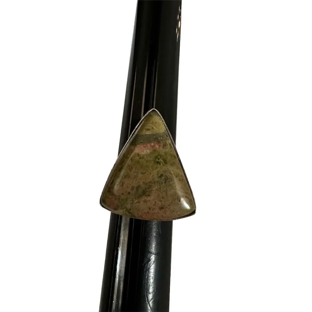💕 Handcrafted‎ Natural Unakite Triangle Ring Silver overlay  Setting adjustable - Picture 6 of 6